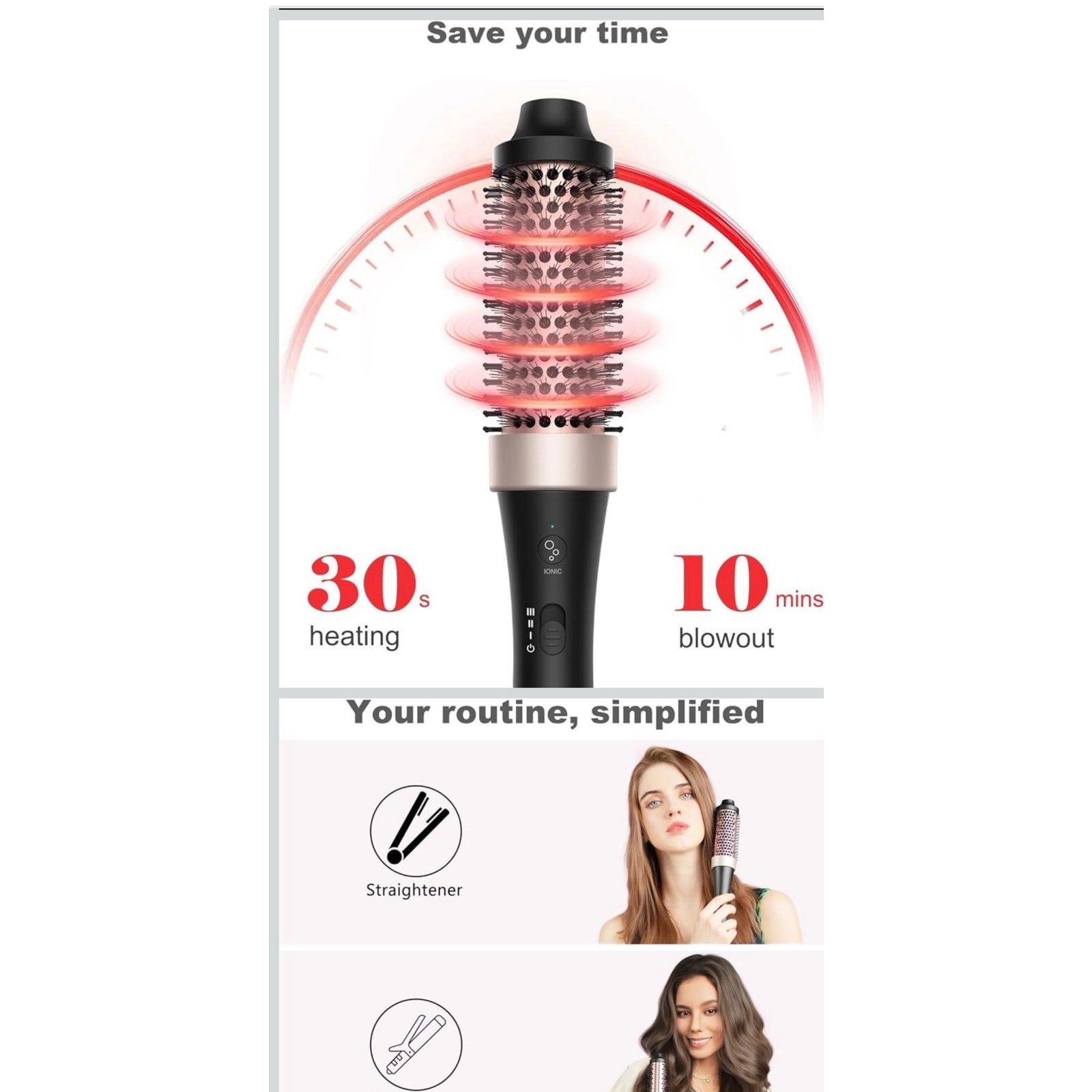 Disstar Ionic Thermal Brush,1.5 Inch,Volume Blowout Styling,Dual Voltage,30s Fast Heated Curling Iron Brush