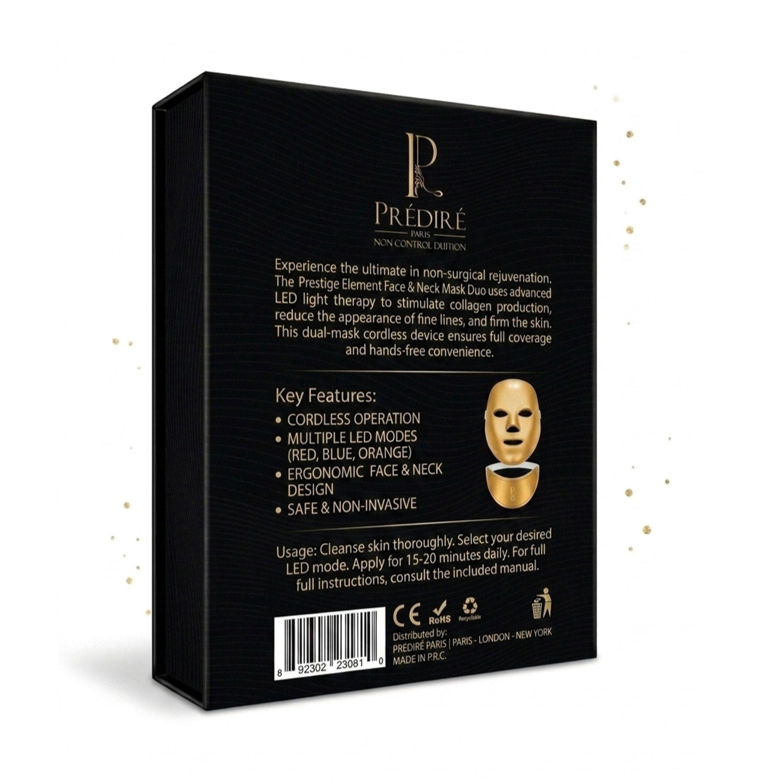Prédiré Paris LED Face & Neck Mask Duo Cordless Anti-Aging Light Therapy Device